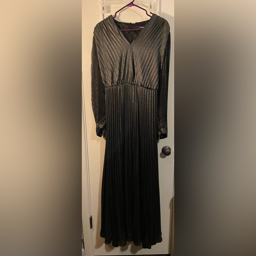 Express black metallic pleated formal dress
